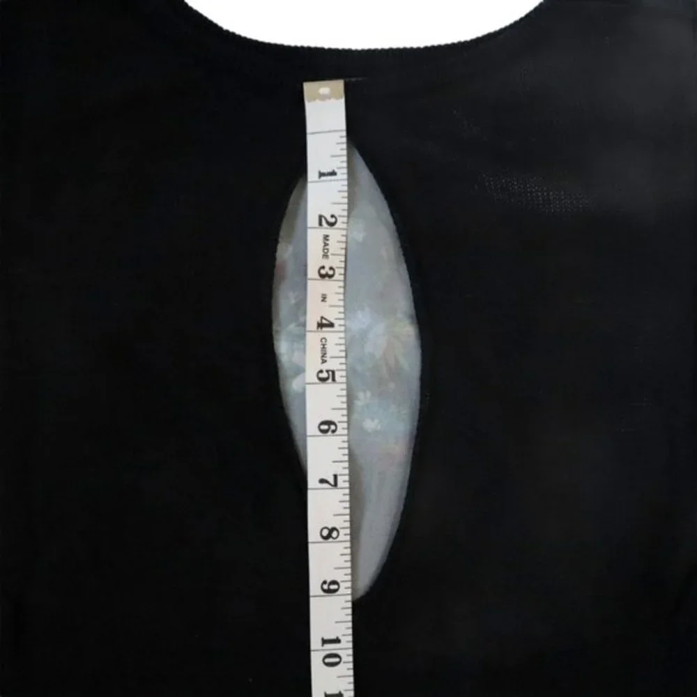 H & M Silky Floral Print Top Black Long Sleeve Mesh Back Keyhole Closure Size XS - Picture 7 of 11